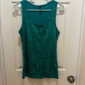 Maurice Teal Sequin Sleeveless Top